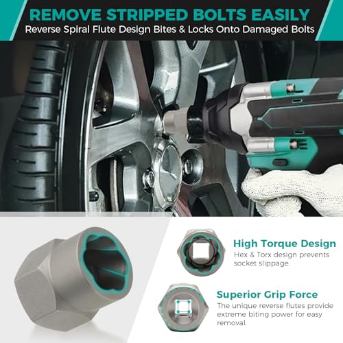 14Pcs Bolt Extractor Socket Set, Impact 3/8" Drive | Easy Out Bolt Extractor Kit, Cr-Mo, 8-19mm, Solid Storage Case, for Stripped/Frozen/Rusted Bolts & Lug Nuts - size: 13+1 Piece