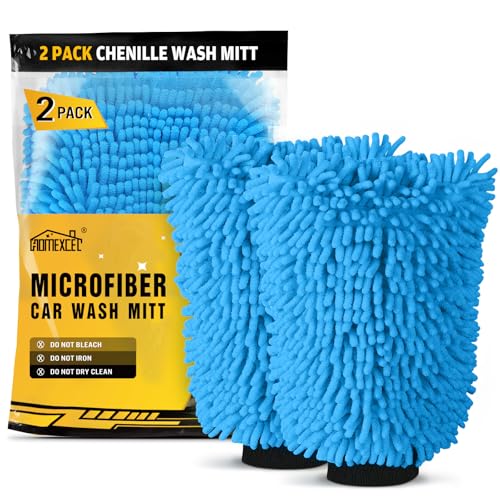 HOMEXCEL Car Wash Mitt, Microfiber Washing Glove, 10.2" x 6.7 ", 2 PK Blue | Microfiber Wash Mitts Scratch-Free & Lint-Free, Rich Foam, Highly Absorbent, Double Sided, for Car Washing and Detailing - color: Blue