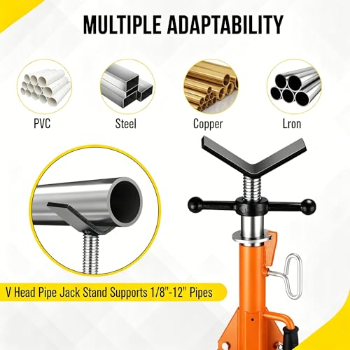 Garvee V Head Tripod Pipe Jack Stand, 1/8"-12" Pipe Support Rest, 2500 LB Heavy Duty Carbon Steel Adjustable 28"-52" Folding Portable Pipe Stand for Welding Pipe | Heavy Duty Carbon Steel Adjustable 28"-52" Folding Portable Pipe Stand for Welding Pipe - c