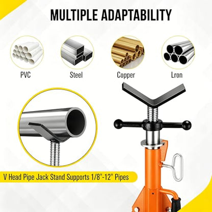 Garvee V Head Tripod Pipe Jack Stand, 1/8"-12" Pipe Support Rest, 2500 LB Heavy Duty Carbon Steel Adjustable 28"-52" Folding Portable Pipe Stand for Welding Pipe | Heavy Duty Carbon Steel Adjustable 28"-52" Folding Portable Pipe Stand for Welding Pipe - c