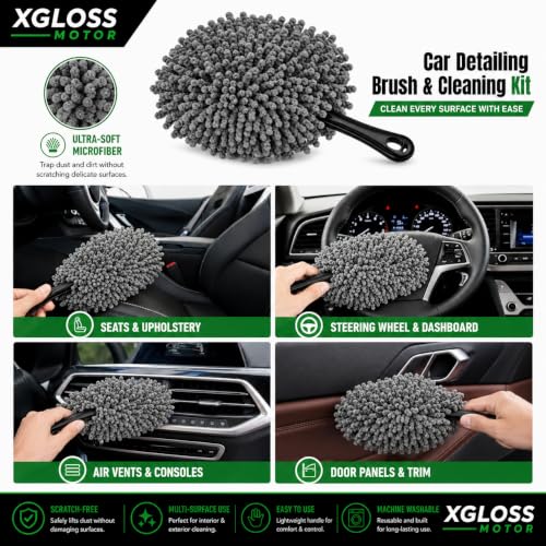 XGloss Motor™ 19-Piece Car Detailing Brush & Cleaning Kit – Drill Brush Set, Detail Brushes, Wheel Brushes, Wash Mitt, Towel, Vent & Dusting Brushes, Applicator Pad & Storage Bag