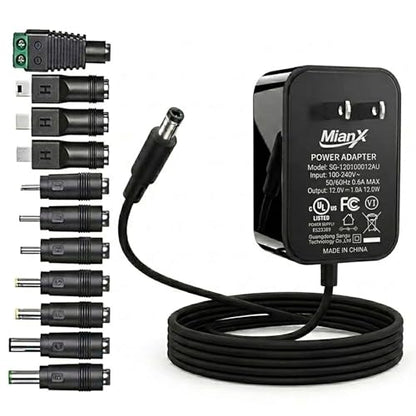 12V 1A Power Supply AC Adapter Replacement with 11 Tips, Regulated 12 Volts 1000mA Cord Charger for LED Strip Light, CCTV Camera, GPS, Webcam, Router, BT Speaker DC12V Transformer