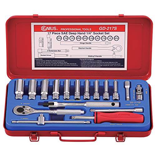 Genius Tools 17 Piece 1/4" Dr. SAE Deep Hand Socket Set GD-217S