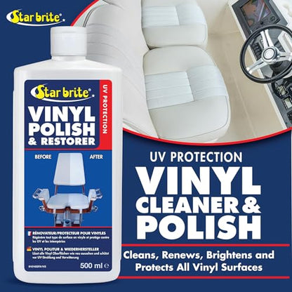 STAR BRITE Vinyl Cleaner, Polish & Protectant - Cleans, Renews, Brightens & Protects All Vinyl Surfaces - Marine Grade Polish & UV Protectant - 16 OZ (091016P) | Renews faded boat seats, car interiors and home furnishings, wipe-on buff-off application, po