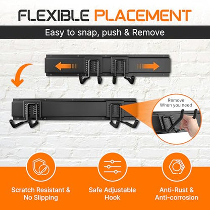 "48 Garage Tool Organizer Wall Mount - Heavy Duty 520lbs Metal Storage Rack, Easy Install Adjustable Hooks for Garden Tools Brooms - size: 48 Inch