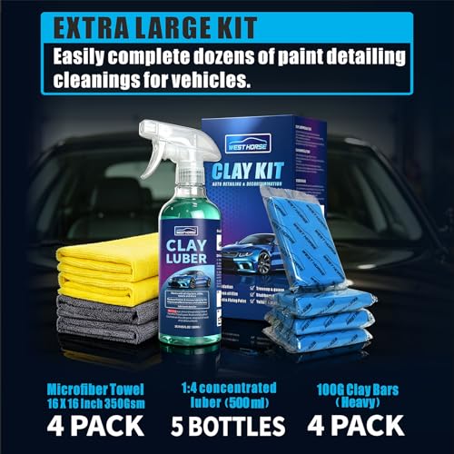 Clay Bar and Luber Kit, 4 Pack (4x100g) + 16.9 fl. oz | Auto Detailing, Lubricant Spray Included, 4 Pack Microfiber Cleansing Towel, Complete Kit