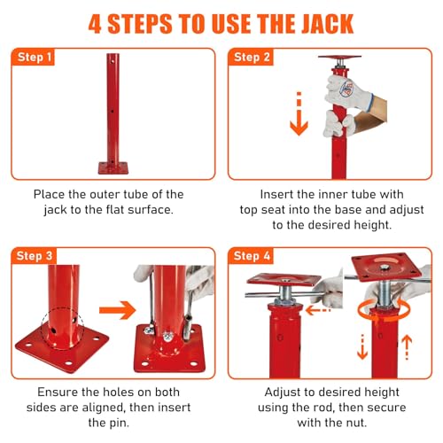 B4B BANG 4 BUCK 4 Pack House Jacks for Leveling Crawlspace, 21" - 43" Height Range, 11023 lbs Max Load Capacity, Floor Jacks Post Pole for Leveling - size: 21" - 43" (4 Pack)