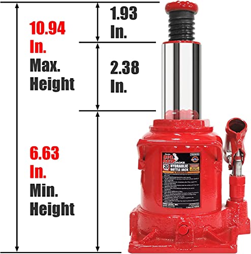 Big RED TAM92007A Torin Hydraulic Stubby Low Profile Bottle Jack, 20 Ton (40,000 lb) Capacity, Red - size: 20 Ton (40,000 LBs), style: Low profile