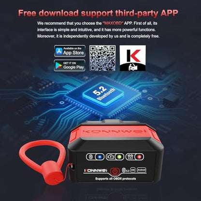KONNWEI KW906 Red OBD2 Scanner Bluetooth (Red) - color: Red