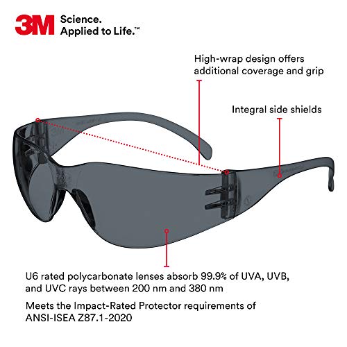 3M Safety Glasses, Virtua, 20 Pack, ANSI Z87, Unisex, Anti-Fog Gray Lens, Gray Frame, Economical Eye Protection, Lightweight, Wraparound Coverage, UVA, UVB, UVC - size: Pack of 20, style: Anti-fog