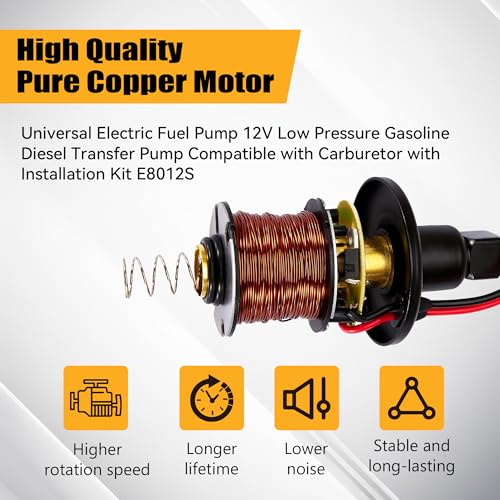 Universal Electric Fuel Pump 12V 5-9 PSI Inline External 5/16 Inch Compatiable with Gas Diesel Marine Carburetor Marine E8012S with 6.56 FT 5/16" ID Fuel Line Hose - size: E8012S 5-9 PSI+ 6.56ft Hose