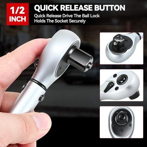 Auto Dynasty 1/2 Inch Dual-Scale Reversible Ratchet Wrench Set 5-45ft.lb/6.78-61.0 n.m with Quick Release and Accurate Torque Control - Perfect for Cars, Bikes, and Machinery Maintenance - size: 1/2 Inch-45ft.lb