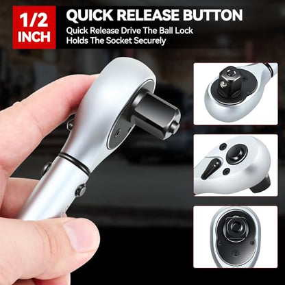 Auto Dynasty 1/2 Inch Dual-Scale Reversible Ratchet Wrench Set 5-45ft.lb/6.78-61.0 n.m with Quick Release and Accurate Torque Control - Perfect for Cars, Bikes, and Machinery Maintenance - size: 1/2 Inch-45ft.lb