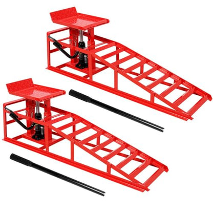 2 Pack Car Ramps, Hydraulic High Lift Service Vehicle Ramps, Heavy Duty Steel Portable Car Ramps with Pedal and Support Jack 5 Ton Low Profile Hydraulic Car Ramps for DIY Auto Beauty,Red - color: Red