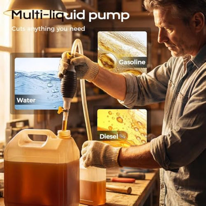Multifunctional Liquid Siphon Pump, Manual Hand Pump for Gasoline Diesel Water, Leak-Free Transfer with Double Stop Valve, Oil Extractor with 6.6ft Hose for Car Motorcycle Boat