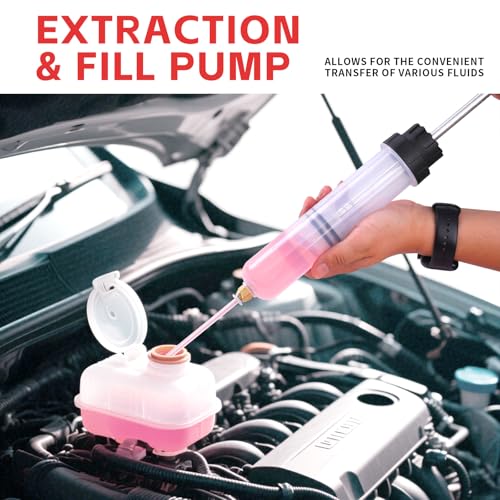 MaxWorks Manual Fluid Extraction and Filling Pump 200cc 7oz Multi Purpose Syringe Suction Gun for Oil Brake Fluid Coolant and Gear Lube with Extension Hoses (51044) - size: 200cc