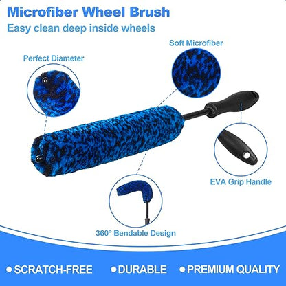 Wheel Brush, Wheel & Rim Cleaner Brush, Tire Brush, Wheel Cleaning Brush, Bendable & Durable Car Wheel Brush Set, Car Detailing Brushes, Wheel Brushes for Cleaning Wheels - color: Blue