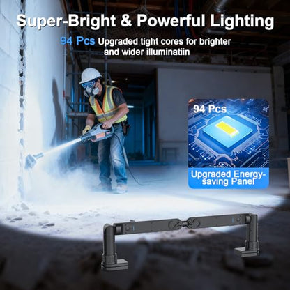 Rechargeable Magnetic Light, 2-in-1 LED Work Light Bar, 5000mAh Battery, Foldable & Built-in Clips, 3200 Lumens Underhood Work Lights for Mechanics, Automotive Repair, Inspection, Garage, Emergency