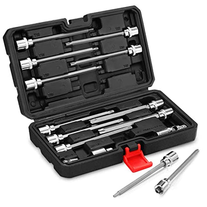 3/8" Drive Extra Long Torx Bit Socket Set,15-Piece T10-T60 Star Bit Socket Set S2 Alloy Steel Torx Bit 4.6" Length