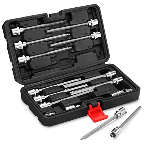 3/8" Drive Extra Long Torx Bit Socket Set,15-Piece T10-T60 Star Bit Socket Set S2 Alloy Steel Torx Bit 4.6" Length