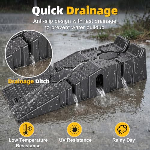 Heavy Duty Car Ramps for Oil Changes 5000lbs Capacity 2pcs Set Portable Vehicle Lifting Equipment 17 Degree Low Profile Incline Non Slip Tread PP Garage Tool Black