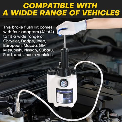 3L Brake Bleeder Kit with 1L Collection Bottle&4 Reservoir Adapters | Manual Brake Bleeder, Brake Pressure Bleeder Kit, One-Person Brake Lluid Bleeder Kit for Brake and Clutch Systems