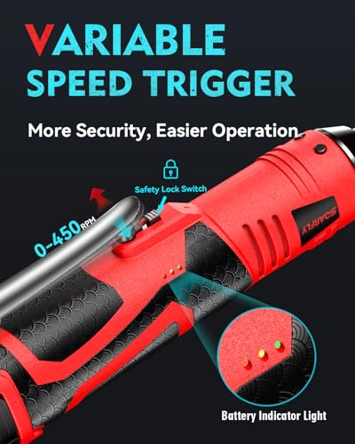 SOARFLY 3/8" Cordless Ratchet Wrench Set, Extended Electric Ratchet Wrench, 40 Ft-lbs (55 N.m), 450 RPM, 16.8V Wrench Ratchet Set with 2*2000mAh Lithium Batteries, Variable Speed, 7 Sockets, LED Light - color: Red