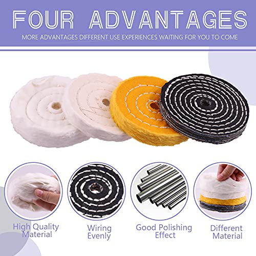 Swpeet 7Pcs 4" Buffing Polishing Wheels Polish Pad 8Pcs Kit with 3Pcs Polishing Compounds and 1/4" Drill Shank, White Cotton(50Ply)/ Yellow Cotton(36Ply)/Flannel(30Ply)/Denim Wheels for Bench Grinder - style: NO.9 Buffing Polishing Wheels