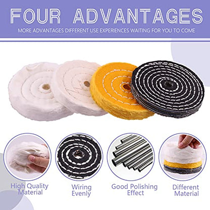 Swpeet 7Pcs 4" Buffing Polishing Wheels Polish Pad 8Pcs Kit with 3Pcs Polishing Compounds and 1/4" Drill Shank, White Cotton(50Ply)/ Yellow Cotton(36Ply)/Flannel(30Ply)/Denim Wheels for Bench Grinder - style: NO.9 Buffing Polishing Wheels