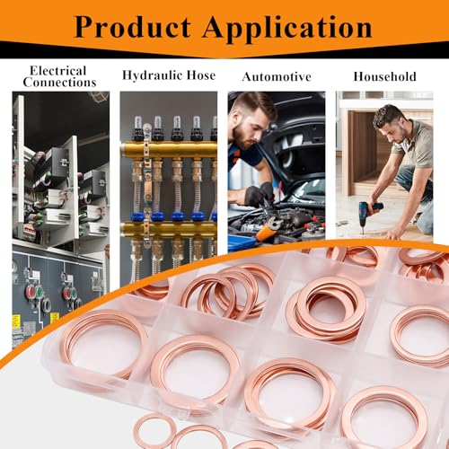 360PCS Crush Washer Oil Drain Plug,18 Sizes Copper Oil Drain Plug Gasket Assortment,Automotive Engine Crush Washers (M6 M8 M10 M12 M14 M16 M18 M20 M22 M24) - size: 360PCS (M6-M24)