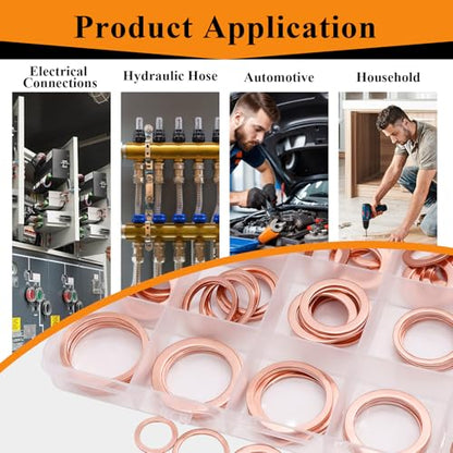 360PCS Crush Washer Oil Drain Plug,18 Sizes Copper Oil Drain Plug Gasket Assortment,Automotive Engine Crush Washers (M6 M8 M10 M12 M14 M16 M18 M20 M22 M24) - size: 360PCS (M6-M24)