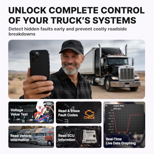 ANCEL HD200 Heavy Duty Truck Scanner, Truck & Diesel Scanner Diagnostic Tool with Full-System HDOBD/OBD2, Speed & Idle Reset for Cummins & Caterpillar, J1939/J1708 Scan Tool, Lifetime Free Updates