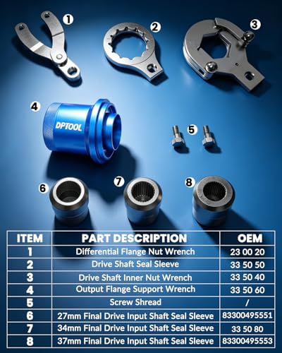 DPTOOL Rear Drive Axle Differential Installer Remover Tool Kit for BMW | with 27/34/37 Teeth Socket M2 M3 M4 M5 E70 E90 E91 E92 X3 X5 X6 RWD 4WD 7 Series Replace 335040 335050 335060 335080 230020 - size: 9PC