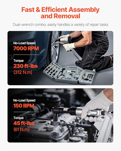 VEVOR 50 Pieces Pro Air Tool and Accessories Kit - 1/2" Air Impact Wrench, 3/8" Ratchet Wrench, 4500BPM Hammer, Blow Gun & Full Accessories for Auto Repairs, Home DIY Projects - with Storage Case - style: 50 Pieces