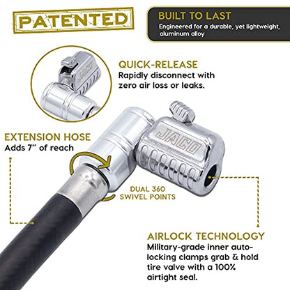 JACO Lightning L2X Quick-Connect Locking Tire Inflator Air Chuck Extension | Patented Lock-on Compressor Hose Attachment | 90 Degree Adapter (Open Flow) - style: 90 Degree Head