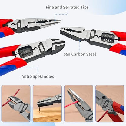 KAIHAOWIN 6-Piece Tool Set with Case, 8.8” Long Nose, 8.8” Linesman, 8” Diagonal, 6“ Adjustable Wrench, 5” Needle Nose, 5" Flush Cutter for Repairing & Home Use - color: Crafting Set