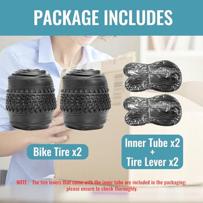 Hycline 2-Pack Mountain Bike Tires Set: 20/24/26/27.5-inch Folding Replacement High-Performance Wear-Resistant Bicycle Tires and Pair Inner Tubes with Tire Levers for MTB Off-Road Bike - color: 20x2.125-30TPI