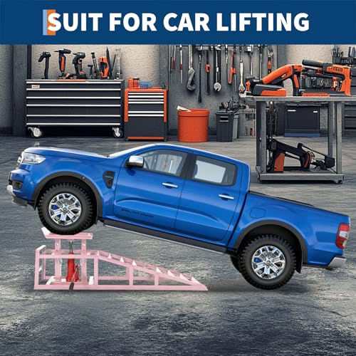 Jojoka Hydraulic Car Ramps, Heavy Duty Steel, 11000 LBS, Adjustable Low Profile Lift, 9.4-13.34 in Height, Garage Service Ramps for Oil Changes, Trucks & Cars, 2PCS - color: Pink