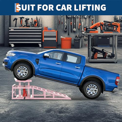 Jojoka Hydraulic Car Ramps, Heavy Duty Steel, 11000 LBS, Adjustable Low Profile Lift, 9.4-13.34 in Height, Garage Service Ramps for Oil Changes, Trucks & Cars, 2PCS - color: Pink