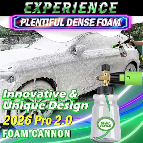 BEAR FORCE Innovative Pressure Washer Foam Cannon Pro+ (Thicker Suds, 3 Times of Life), 2026 Car Wash Snow Foam Blaster with One-Click Disassembly Technology + 1/4" Quick Plug, 34oz Bottle - color: Brass Foam Cannon