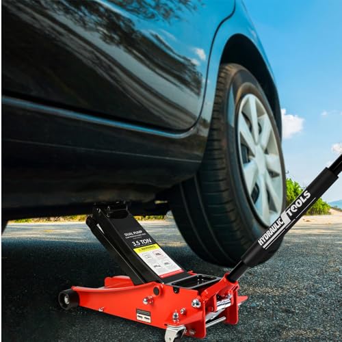 Floor Jack 3.5 Ton, Low Profile Floor Jack, Heavy Duty Steel Racing Jacks with Single Piston Quick Lift Pump, Hydraulic Car Jacks Lifting Range 3.3"-15.2" (3.5 Ton) - size: 3.5 Ton