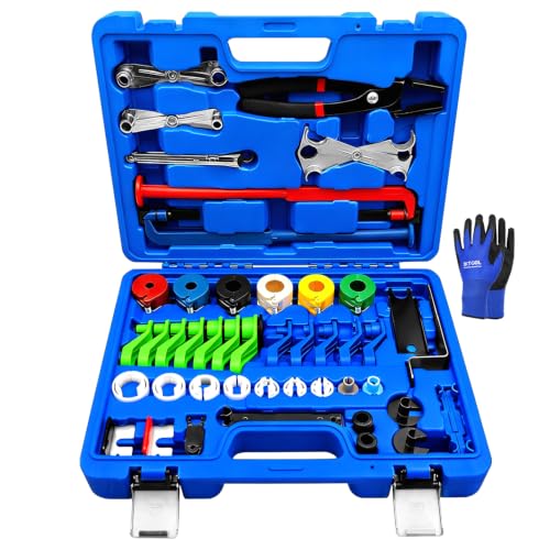 ZKTOOL 46Pcs Master Quick Disconnect Tool Set for GM Ford Chrysler, Fuel Line Disconnect Tool Kit for Automotive A/C Fuel & Transmission Systems, Fuel Line Removal and Separator Tool, Includes Gloves