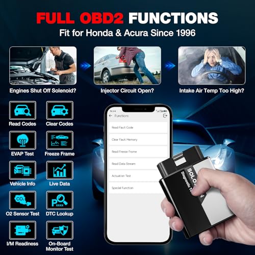 Kingbolen Soloscan for Honda Acura OBD2 Scanner Bluetooth, Bidirectional Test Full System Diagnostic Scan Tool for Android & iOS, All Reset Services, AutoVin, Lifetime No Subscriptions
