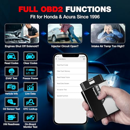 Kingbolen Soloscan for Honda Acura OBD2 Scanner Bluetooth, Bidirectional Test Full System Diagnostic Scan Tool for Android & iOS, All Reset Services, AutoVin, Lifetime No Subscriptions