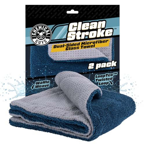 Chemical Guys, Clean Stroke Dual-Sided Glass Towels, 16 x 16 in, 2 Pack | Streak-free, lint-free dual-sided towels wipe glass and mirrors clear, scratch-safe for cars, trucks and home