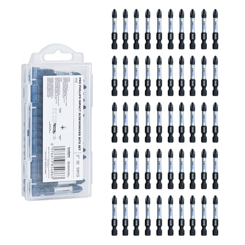 toolant 2 Inch Phillips Bit#2 Magnetic Anti Slip Impact Screwdriver Bits Set(50Pack) - color: 2"*50pcs, size: PH2