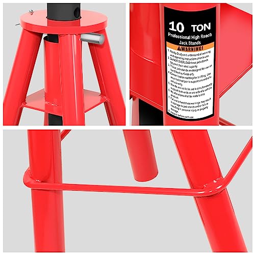 DNA Motoring 10T Pin-Type Jack Stands Heavy Duty Steel 10 Ton (20,000 lbs) Capacity,Adjustable Height 28"-47.5",TOOLS-00300