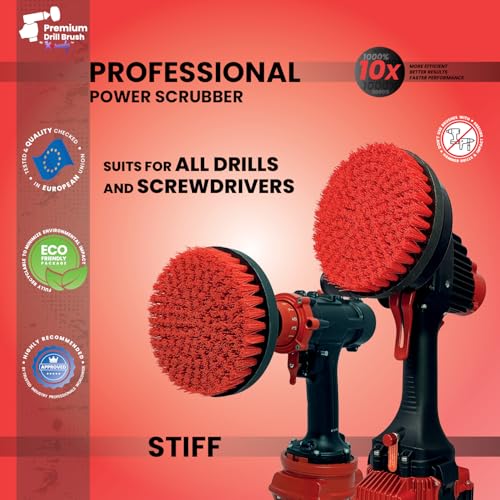 Premium Drill Brush Professional– 2in1 for Drill & Angle Grinder Stiff 6 in Red | Scratch-Free Outdoor Cleaning Brush for Patio Bricks, Lawn Mowers, Car Wheels, Pool Tiles and Boat Hulls - color: Red