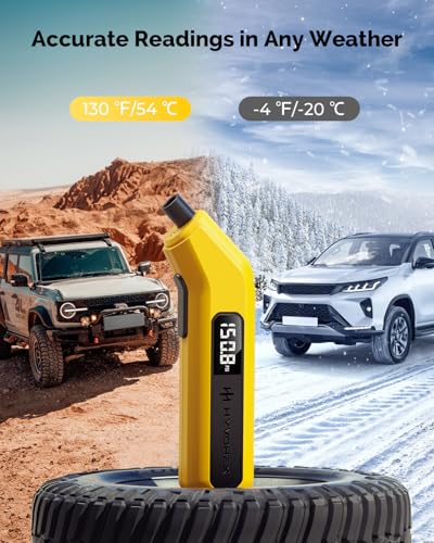 Tire Pressure Gauge Digital 200 PSI, HYVOHEX Tire Gauges for Tire Pressure with AAA Batteries, Visual LED Display Tire Gauge with Backlight, Digital Tire Gauge for Car Truck Motorcycle Bicycle - color: Yellow