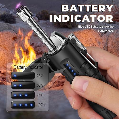Lafagiet Electric Lighter, USB C Rechargeable, with LED Battery Display, Flashlight, 360° Flexible extendable Arc Lighters for Candle, Camping, Outdoor Adventure - color: F51-black